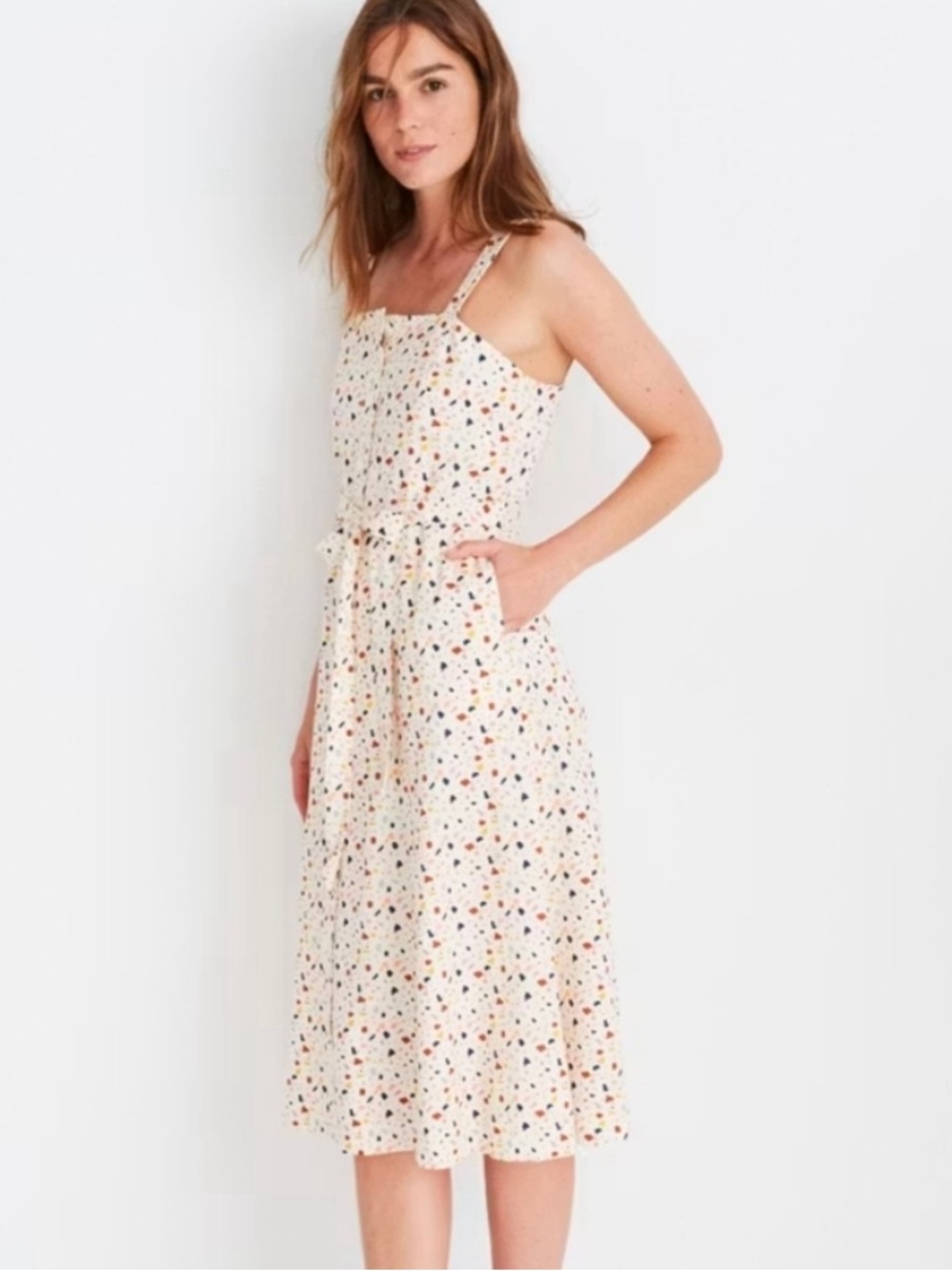 Madewell tie waist terrazzo midi dress size 4